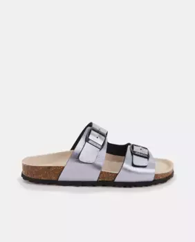 Женские сандалии на плоской подошве из металлизированной кожи с пряжками Abbacino, серебряный