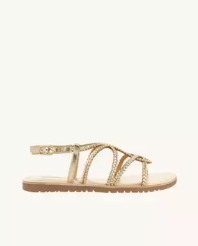 Женские сандалии на плоской подошве из плетеной кожи с регулируемой застежкой на пятке Gioseppo, золото