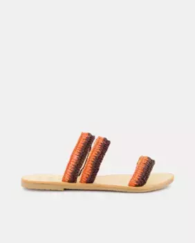 Женские сандалии на плоской подошве из рафии с двойным полосатым ремешком Maneb, коричневый