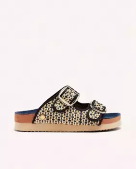 Женские сандалии на плоской подошве из рафии и микрофибры Gioseppo, тёмно-синий