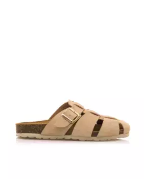 Женские сандалии на плоской подошве из замши с пряжкой сбоку Mustang, цвет Natural