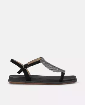 Женские сандалии на плоской подошве с блестками и стразами Alma en Pena, черный