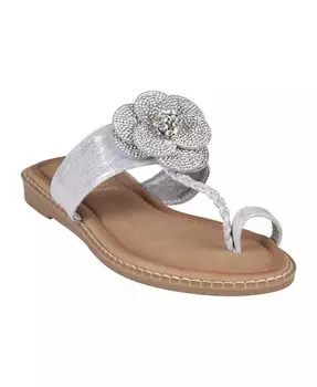 Женские сандалии на плоской подошве с цветочным узором и кольцом на носке GC Shoes, серый