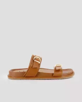 Женские сандалии на плоской подошве с двойным верхом и пряжками Blogger, коричневый