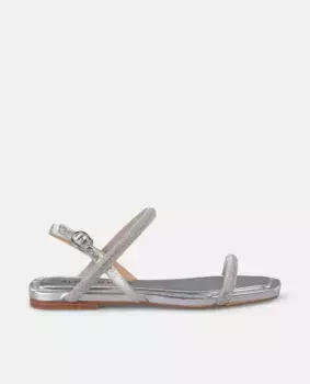 Женские сандалии на плоской подошве с двумя ремешками со стразами и застежкой на пряжку Alma en Pena, серебряный