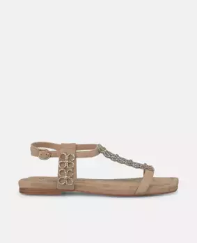 Женские сандалии на плоской подошве с круглыми стразами Alma en Pena, бежевый