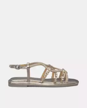 Женские сандалии на плоской подошве с квадратным носком и ремешками со стразами Alma en Pena, коричневый