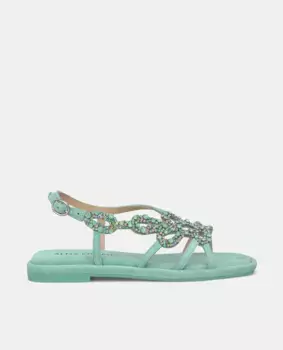 Женские сандалии на плоской подошве с квадратным носком и декором из стразов Alma en Pena, зеленый