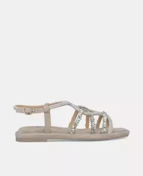 Женские сандалии на плоской подошве с квадратным носком и ремешками со стразами Alma en Pena, бежевый