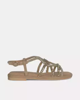 Женские сандалии на плоской подошве с квадратным носком и застежкой на пряжку Alma en Pena, бежевый