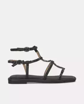 Женские сандалии на плоской подошве с квадратным носком и ремешками со стразами Alma en Pena, черный