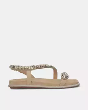 Женские сандалии на плоской подошве с квадратным носком и стразами в виде змеи Alma en Pena, бежевый