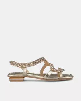 Женские сандалии на плоской подошве с квадратным носком и стразами в виде змеи Alma en Pena, золото