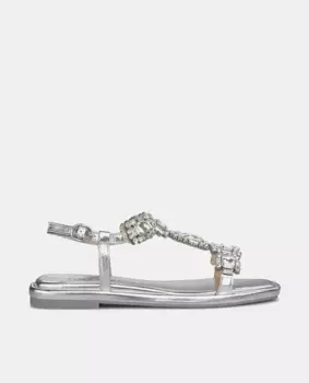 Женские сандалии на плоской подошве с квадратным носком и стразами Alma en Pena, серебряный