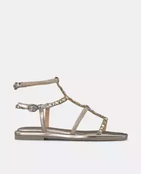 Женские сандалии на плоской подошве с квадратным носком и двойным ремешком со стразами Alma en Pena, светло-коричневый