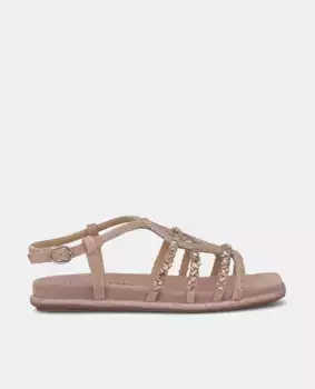 Женские сандалии на плоской подошве с квадратным носком и ремешками со стразами Alma en Pena, розовый