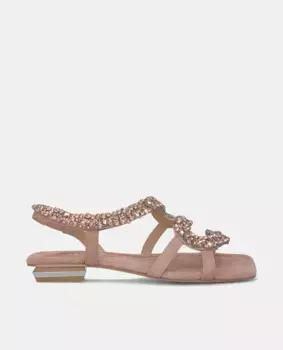 Женские сандалии на плоской подошве с квадратным носком и ремешками со стразами Alma en Pena, розовый