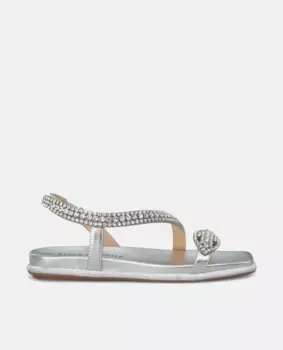 Женские сандалии на плоской подошве с квадратным носком и стразами в виде змеи Alma en Pena, серебряный