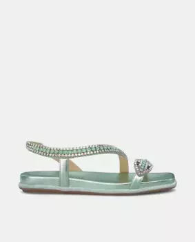 Женские сандалии на плоской подошве с квадратным носком и стразами в виде змеи Alma en Pena, зеленый