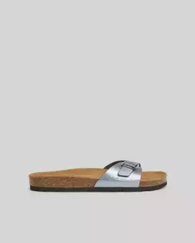 Женские сандалии на плоской подошве с металлизированным верхом Pepe Jeans, серебряный