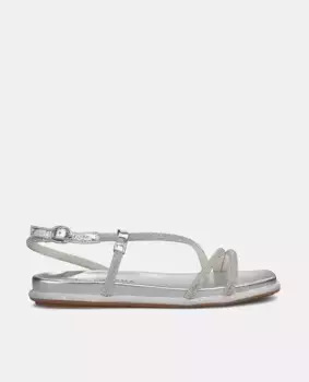 Женские сандалии на плоской подошве с ремешками и блестящими деталями Alma en Pena, серебряный