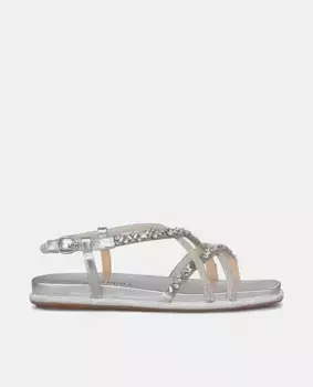 Женские сандалии на плоской подошве с ремешками из стразов Alma en Pena, серебряный