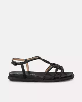 Женские сандалии на плоской подошве с ремешками, украшенными стразами, и застежкой-пряжкой Alma en Pena, черный