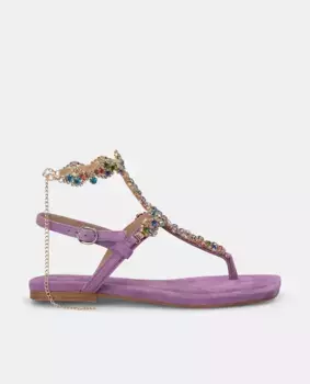 Женские сандалии на плоской подошве с ремешком, покрытым стразами, и квадратным носком Alma en Pena, фиолетовый