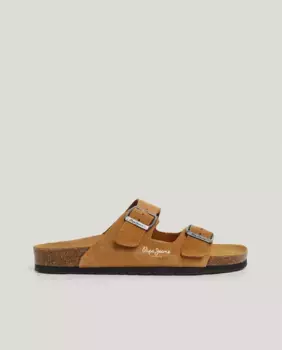Женские сандалии на плоской подошве с застежкой на две пряжки из замши Pepe Jeans, цвет Camel