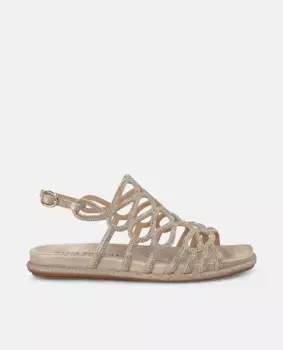 Женские сандалии на плоской подошве со стразами и застежкой-пряжкой Alma en Pena, золото