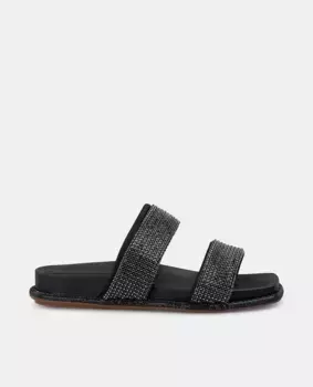 Женские сандалии на плоской подошве со стразами и квадратным носком Alma en Pena, черный