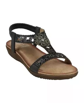 Женские сандалии на плоской подошве Toni с цветочным декором и пяткой на пятке GC Shoes, черный