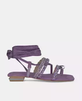 Женские сандалии на плоской подошве в греческом стиле, завязывающиеся на щиколотке Alma en Pena, фиолетовый