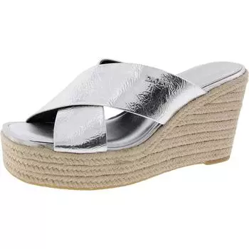 Женские сандалии на танкетке из искусственной кожи Maryn X Band с перекрестными ремешками DKNY, серебряный