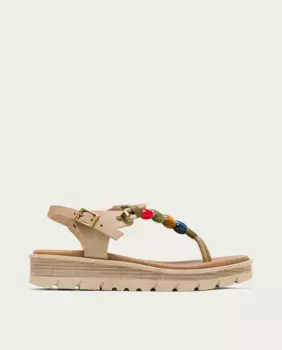 Женские сандалии на танкетке из замши с бусинами Porronet, бежевый