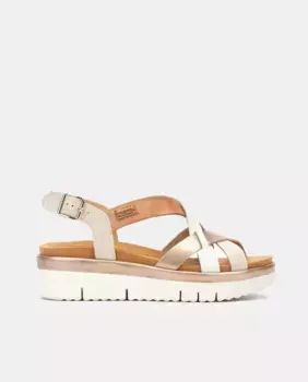 Женские сандалии Palma из кожи на плоской подошве с застежкой-пряжкой Pikolinos, цвет Marfil