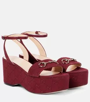 Женские сандалии-платформы Lady Horsebit GG из ткани Gucci, Rosso An-Ro.An/Ro.An