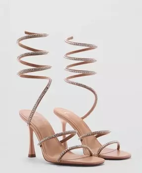 Женские сандалии с блестящими ремешками MANGO, коричневый