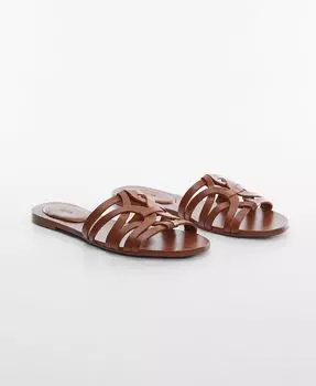 Женские сандалии с кожаными ремешками MANGO, цвет Leather