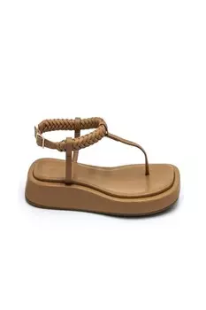 Женские сандалии с плетеным ремешком орехово-коричневого цвета GIA BORGHINI
