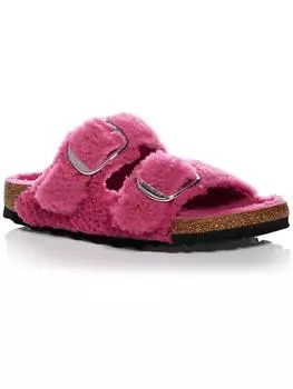 Женские сандалии-слайды Arizona Big Buckle Teddy River с овчиной и стелькой Birkenstock, цвет fuchsia tulip