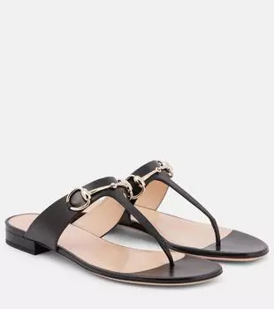 Женские сандалии-танкетки из кожи с подвеской Horsebit Gucci, черный