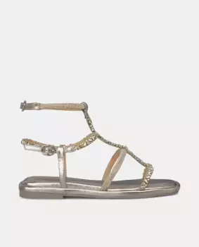 Женские сандалии в греческом стиле на плоской подошве с ремешками из стразов Alma en Pena, коричневый