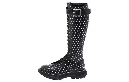 Женские сапоги Alexander Mcqueen с высоким голенищем, черный/серебристый