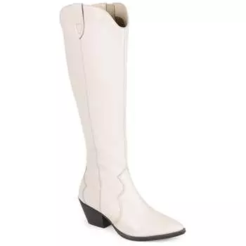 Женские сапоги Journee Signature из натуральной кожи Pryse Almond Toe с застежкой на липучке до колена, цвет bone