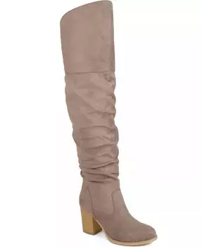 Женские сапоги Kaison Wide Calf Stacked Heel выше колена Journee Collection, коричневый/бежевый