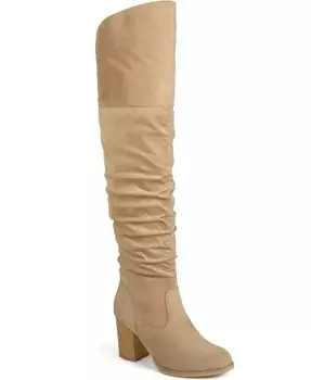 Женские сапоги Kaison Wide Calf Stacked Heel выше колена Journee Collection, коричневый/бежевый