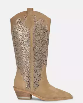 Женские сапоги на плоской подошве с ажурной отделкой и стразами Alma en Pena, светло-коричневый