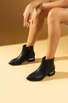 Женские сапоги на толстом каблуке и молнии с золотистыми деталями 58-674-23 Pembe Potin, черный