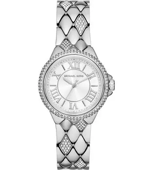 Женские серебряные часы Michael Kors Camille с тремя стрелками и стеганым браслетом из нержавеющей стали и кристаллами, серебро
